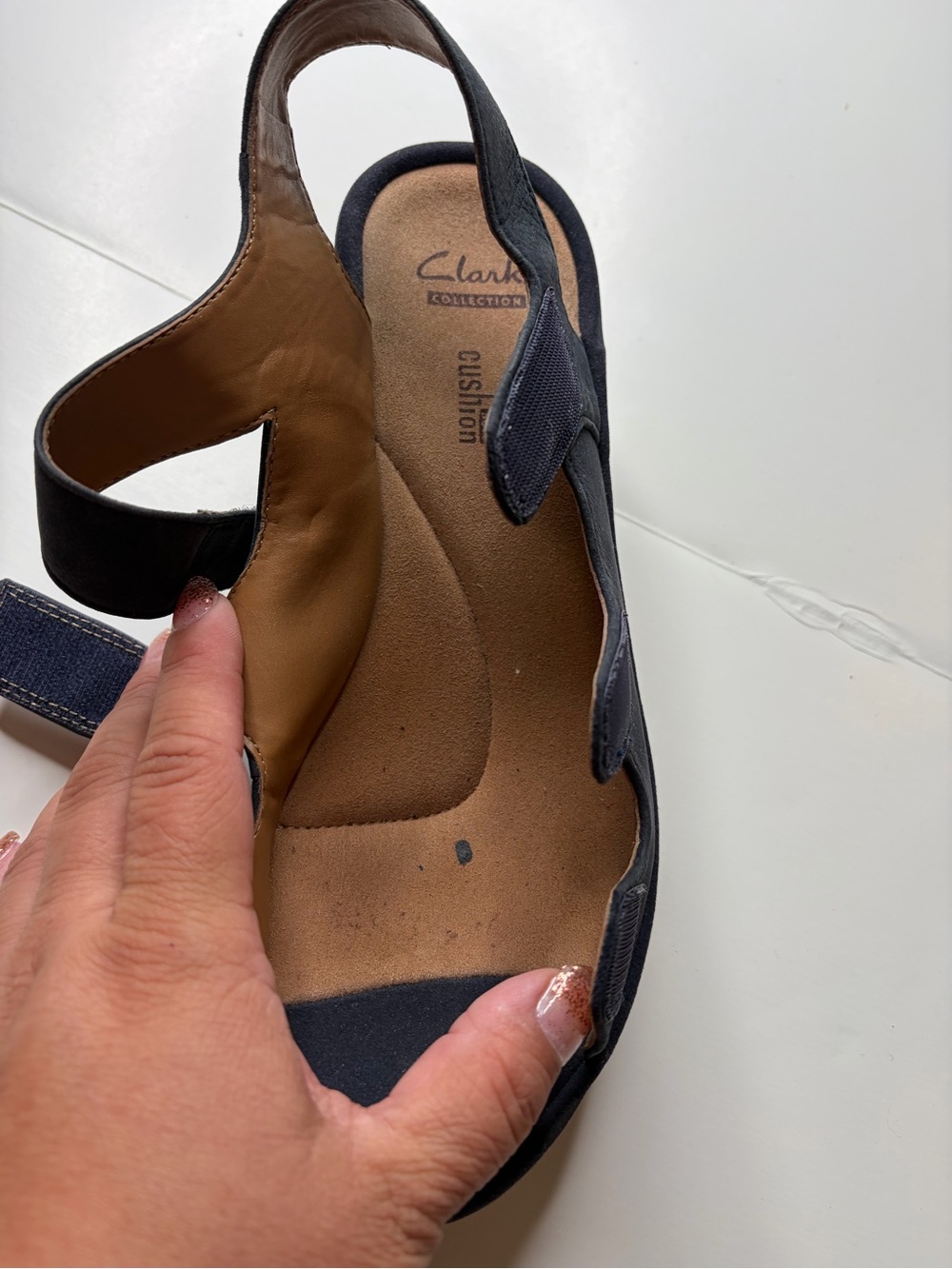 Clarks Collection Reedly Juno Wedge Sandals Navy Blue Size 6 - Picture 7 of 12